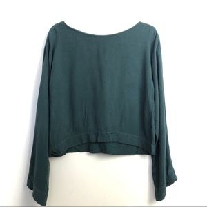 Cloth & Stone Green Bell Sleeve Boho Tie Back Top